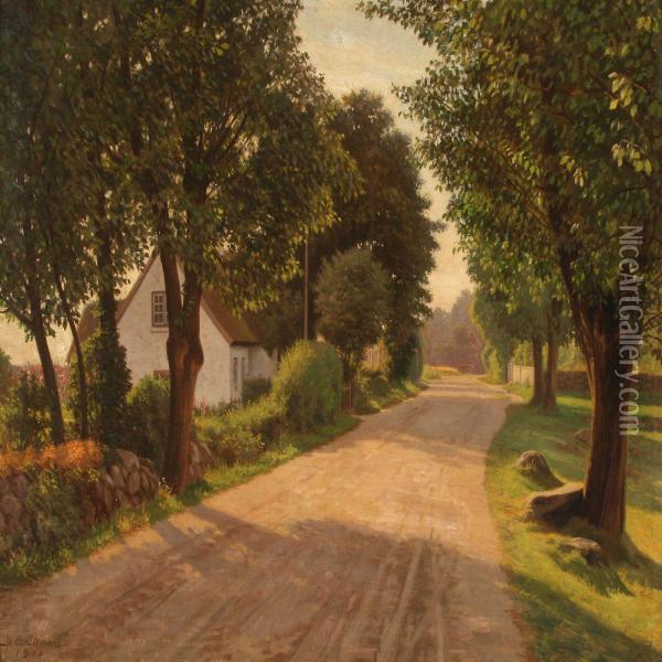 A Country Road At Summer Time Oil Painting - Gustaf Adolf Clemens
