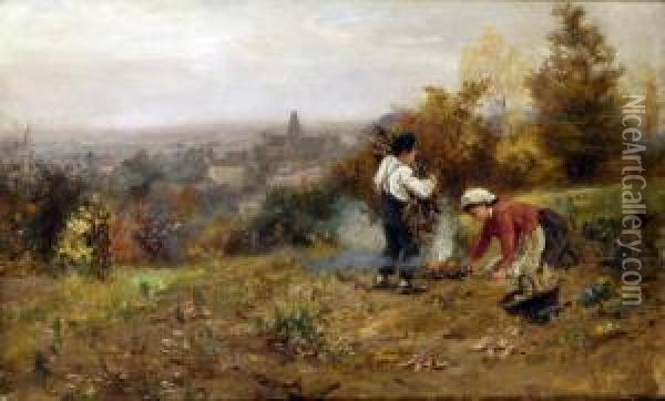 The Young Gardeners Oil Painting - Henry George Todd