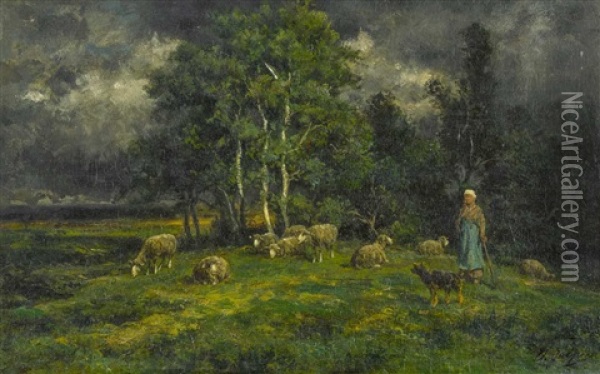 Bergere Dans Un Paysage Couvert Oil Painting - Charles Emile Jacque