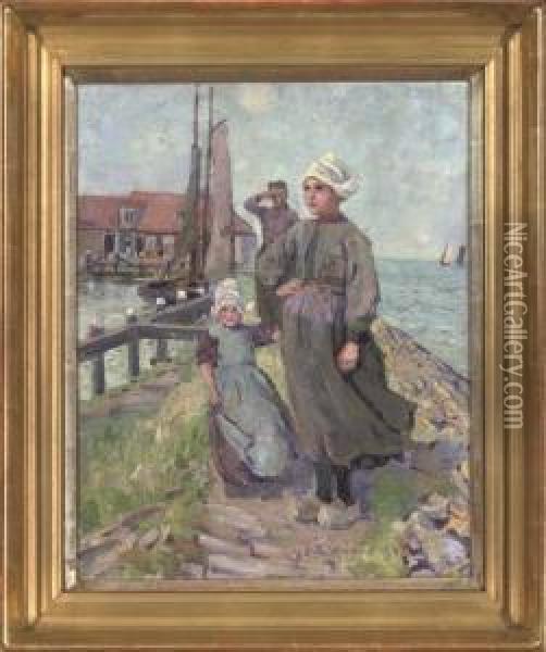 Waiting On The Dyke Oil Painting - Jane Cowan Wyper