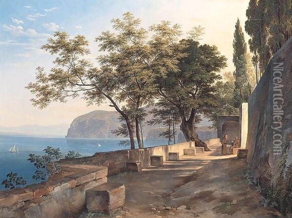 Terrace of the Capucin Priory in Sorrento Oil Painting - Heinrich Reinhold