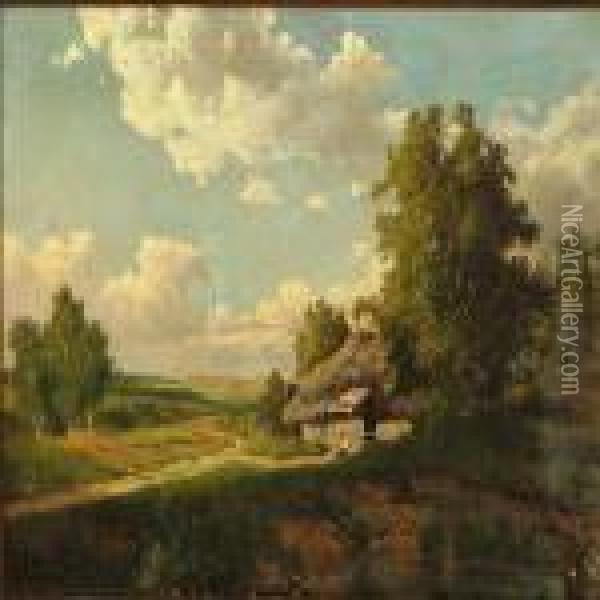 Russian Summer Landscape With A Hut Oil Painting - Michail Petrovic Klodt
