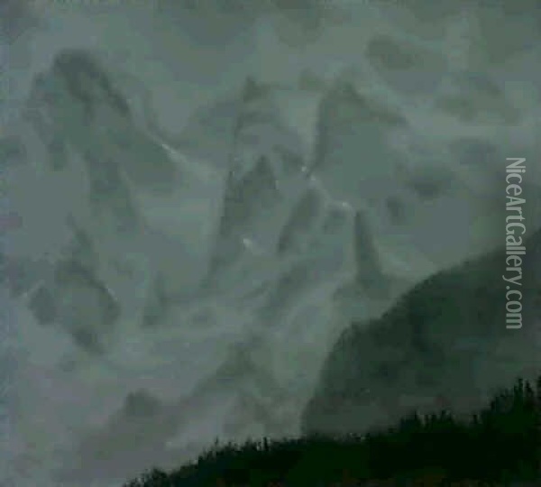 Snowcapped Mountain Landscape Oil Painting - Albert Bierstadt