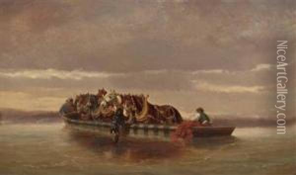 Uberfuhr Von Treidelpferden In Der Wachau Oil Painting - Alexander Ritter Von Bensa