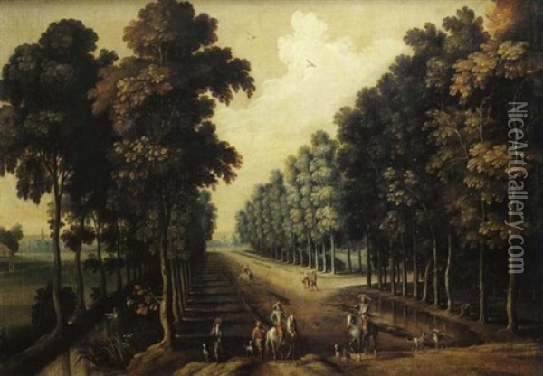 Cavaliers Dans Une Allee Bordee D'arbres Oil Painting - Jacques d' Arthois