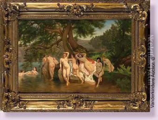 Les Baigneuses Oil Painting - Charles Coumont