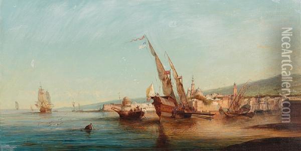 Mediterranean Harbour Scene Oil Painting - Felix Ziem