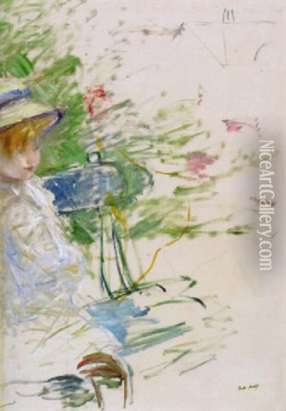 Petite Fille Dans Un Jardin - Julie Manet Dans Un Jardin Oil Painting - Berthe Morisot