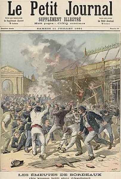 Events in Bordeaux Burning a Kiosk in Place dAquitaine Oil Painting - Fortune Louis Meaulle