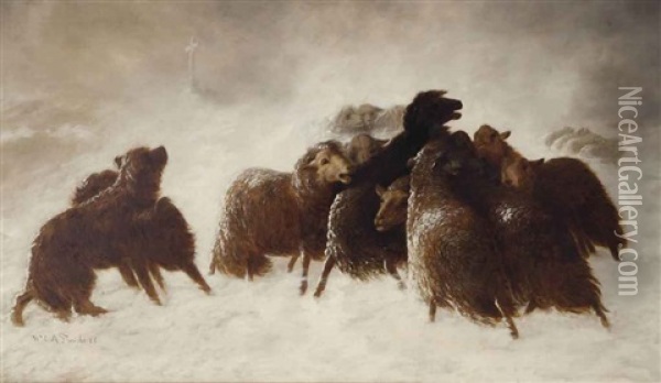 Sheep In A Snow Storm Oil Painting - William Charles Anthony Frerichs