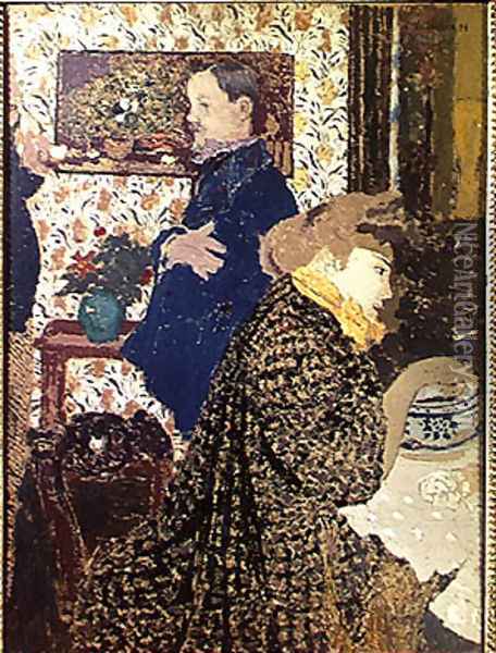 Valloton and Misia in the Dining Room at Rue Saint-Florentin, 1899 Oil Painting - Jean-Edouard Vuillard