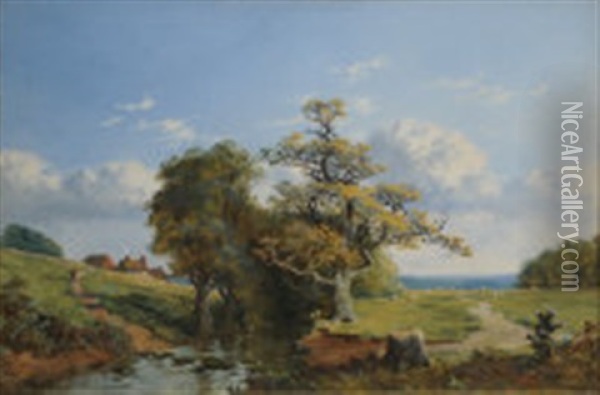 River Landscape Oil Painting - Edmund John Niemann