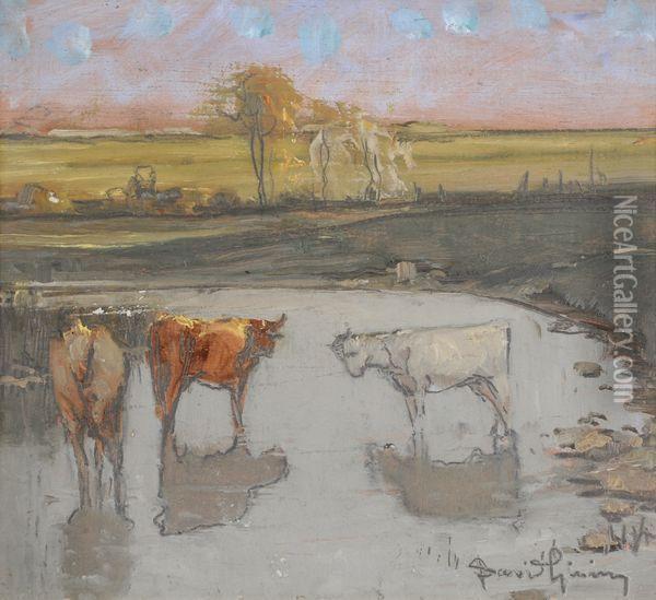 Trois Vaches Dans L'eau Oil Painting - David Eugene Girin