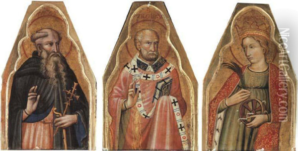 Saint Anthony; Saint Nicholas; And Saint Catherine Oil Painting - Master Of Teplice