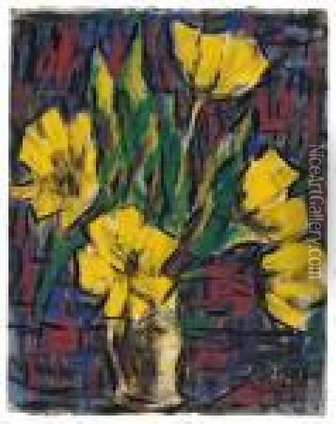 Gelbe Tulpen In Heller Vase Oil Painting - Christian Rohlfs