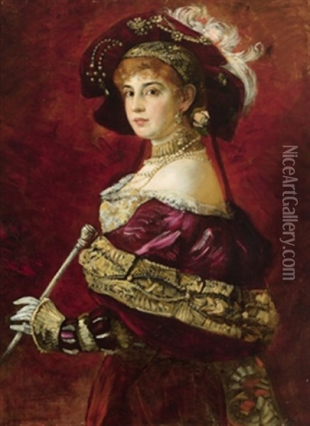 Portrait Einer Dame In Historisierendem Kostum Oil Painting - Hans Makart
