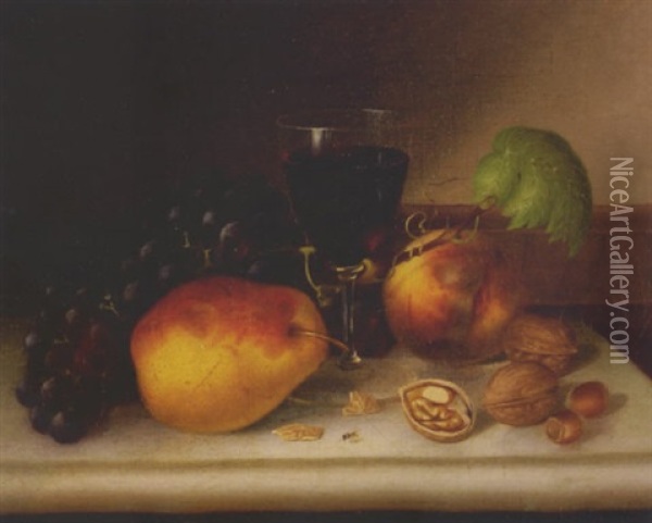 Still Life With Wine Glass, Fruit And Nuts Oil Painting - Morston Constantine Ream