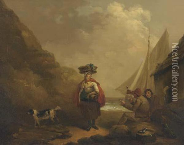 Fishermen On The Shore Oil Painting - George Morland