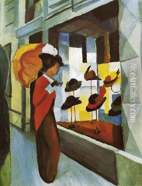 Hat Shop (Hutladen) 1914 Oil Painting - August Macke