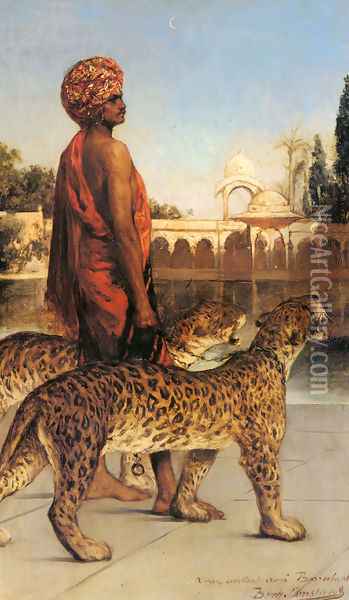 Palace Guard with Two Leopards Oil Painting - Benjamin Jean Joseph Constant