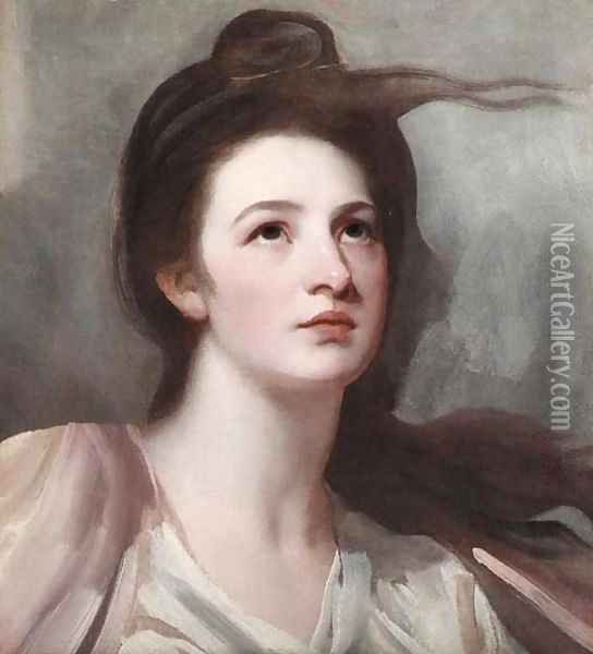 Portrait of a lady, possibly Emma Hart, later Lady Hamilton, bust-length Oil Painting - George Romney