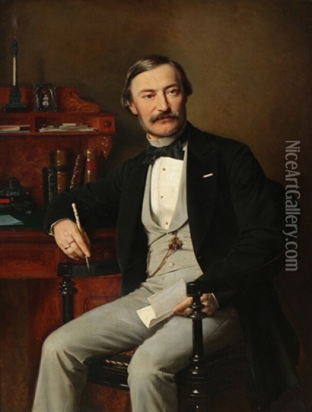 Portrait Of The Danish Civil Servant And Diplomat F. C. Bruun (1827-1887) Oil Painting - Hans Christian Jensen