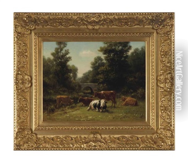 Cows Resting Beside A Stream Oil Painting - George Arthur Hays