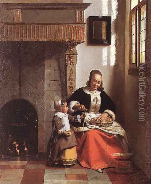 Woman Nursing an Infant 1658-60 Oil Painting - Pieter De Hooch