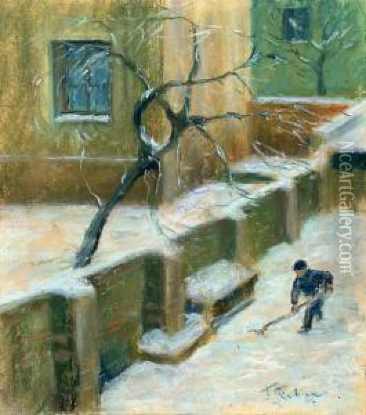Hinterhof Im Schnee Oil Painting - Franz Skarbina
