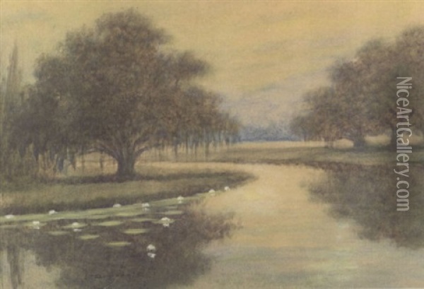 Classical Louisiana Oak Tree Bayou Landscape Oil Painting - Alexander John Drysdale