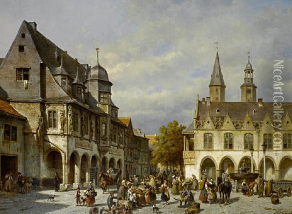 Market Day, Goslar, Germany Oil Painting - Jacques Francois Carabain