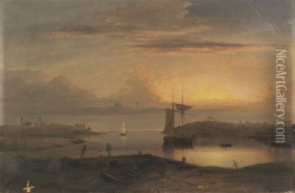 Manchester Harbor Oil Painting - Fitz Henry Lane
