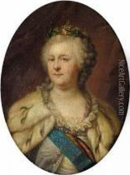 Small Scale Portrait Of Empress 
Catherine The Great Wearing The Orders Of Saints Andrew, George And 
Catherine Oil Painting - Giovanni Batista Cipriani