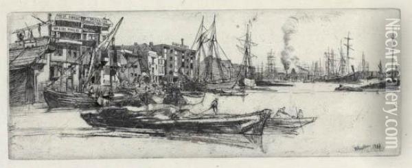 Thames Warehouses Oil Painting - James Abbott McNeill Whistler