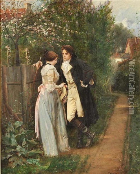 Spring (at The Fence) Oil Painting - Vaclav Brozik