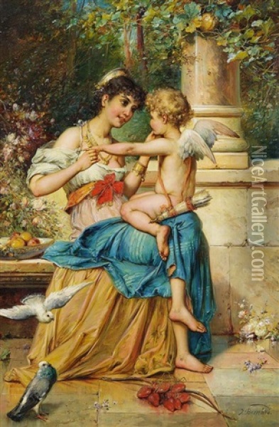 Dame Mit Amor Oil Painting - Joseph Bernard