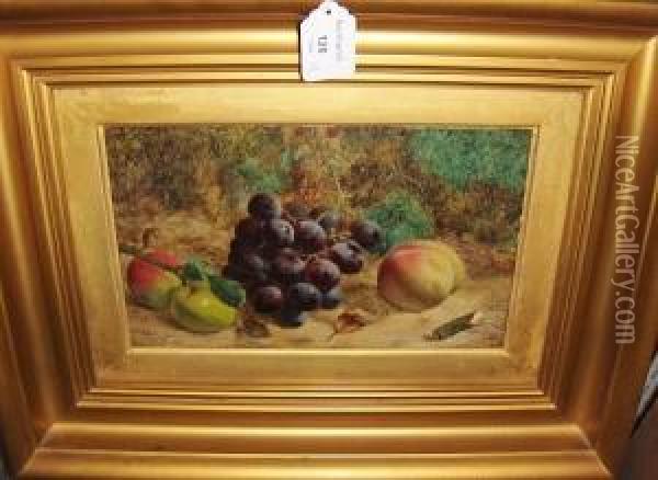 Apples And A Pear, Grapes, A Peach And Apples, 1863 Oil Painting - William Hughes