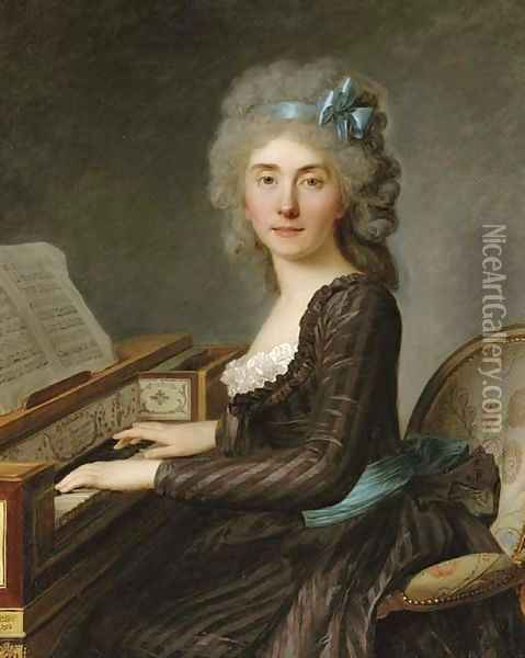 Portrait of Mademoiselle Rouille, three-quarter-length, at the pianoforte Oil Painting - Antoine Vestier