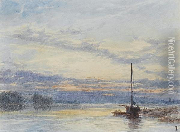 On The Thames At Dusk Oil Painting - Myles Birket Foster