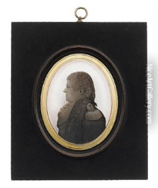 A Silhouette Of Admiral Sir Thomas Foley Gcb, Profile To The Left, Wearing Coat With Epaulette, Waistcoat And Frilled Chemise, His Hair Worn In A Pigtail Oil Painting - Arthur Lea