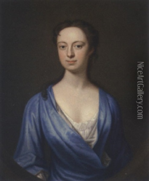 Portrait Of A Lady In A Blue Dress Oil Painting - James Fellowes