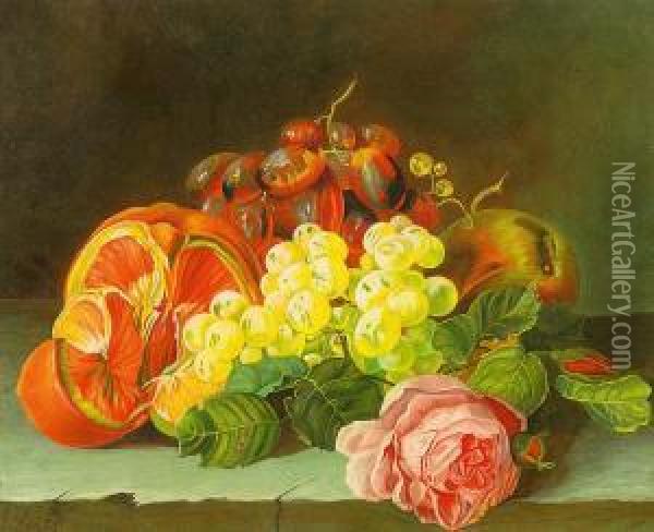 Fruchtestilleben Mit Rose Oil Painting - Georg Seitz