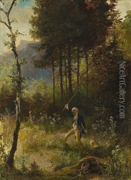 Der Schmetterlingsfanger Oil Painting - Franz Xaver Birkinger
