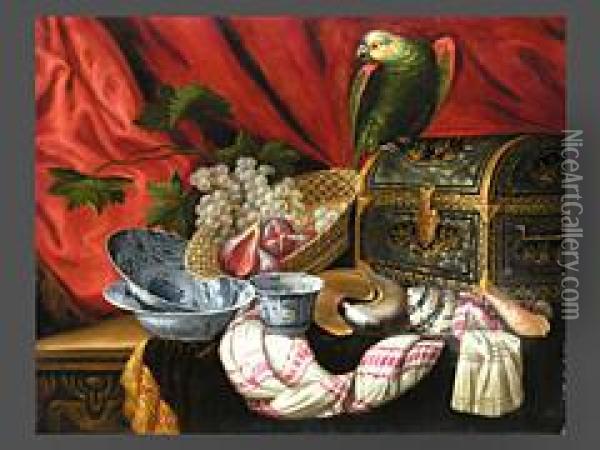 Stillleben Mit Papagei Oil Painting - Meiffren (Ephren) Conte (Leconte)