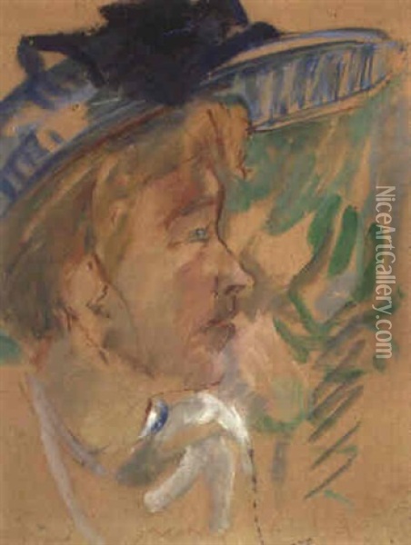 Femme Au Chapeau Bleu Oil Painting - Henri-Edmond Cross