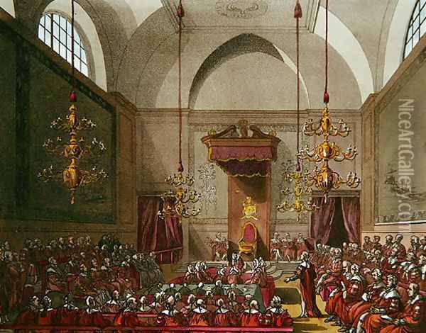 House of Lords, 1809 Oil Painting - T. Rowlandson & A.C. Pugin