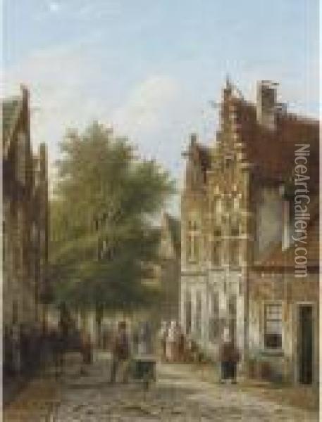 A Sunny Street In A Dutch Town Oil Painting - Johannes Franciscus Spohler