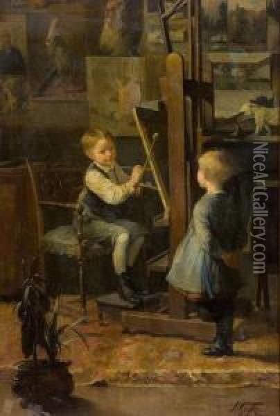In The Artist's Studio Oil Painting - Henri-Jules-Jean Geoffroy (Geo)