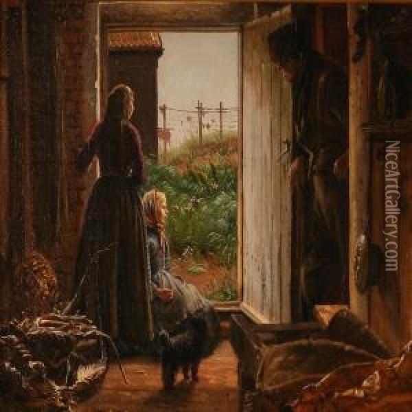 Fishermen Interior With A Young Girl Waiting In Thedoorway Oil Painting - Vilhelm Peter C. Kyhn