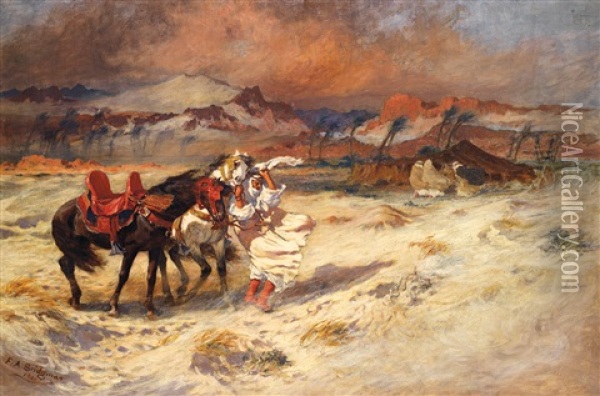 Cavaliers Dans La Tempete De Sable Oil Painting - Frederick Arthur Bridgman
